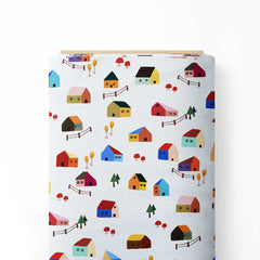 Autumn Village Charm Print Fabric