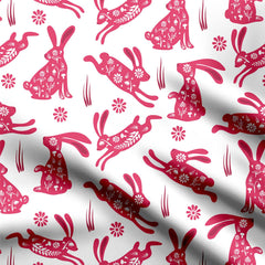 Floral rabbits Print Fabric