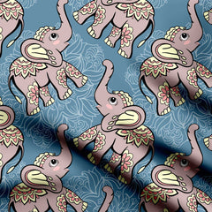 Cute elephants on light blue background Print Fabric