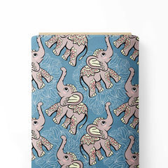 Cute elephants on light blue background Print Fabric