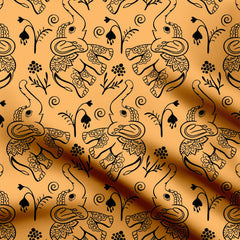 Cute elephants outline on orange background Print Fabric