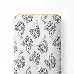 Cute black line art elephants Print Fabric