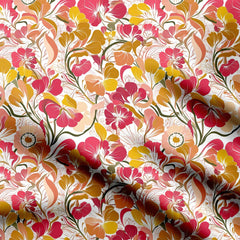 Pink Yellow Floral Print Fabric