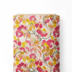 Pink Yellow Floral Print Fabric