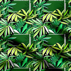 Abstract Green Leafs Print Fabric