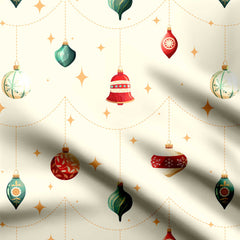 Vintage Christmas Baubles Print Fabric