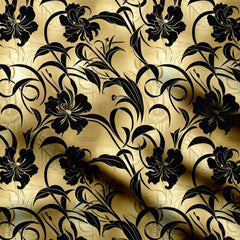 Golden Black Kalamkari Print Fabric