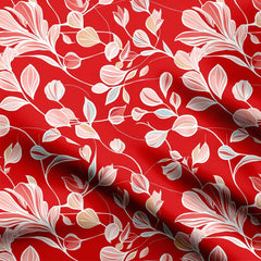 Red Pale Foliage Print Fabric