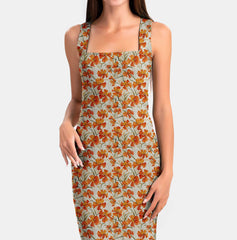 Orange Flowery Print Fabric