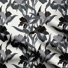 Black Hibiscus Print Fabric