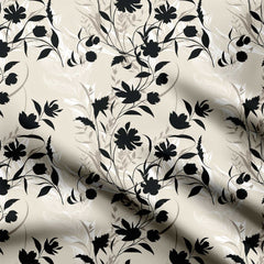 Black Floral Foliage Print Fabric