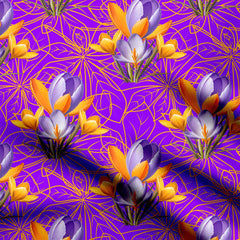 Purple Crocus Flower Print Fabric