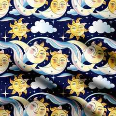 Night Clouds Sun Moon Print Fabric