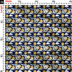 Night Clouds Sun Moon Print Fabric