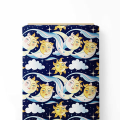 Night Clouds Sun Moon Print Fabric