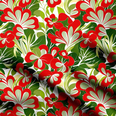 Green Red Floral Print Fabric