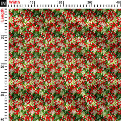 Green Red Floral Print Fabric