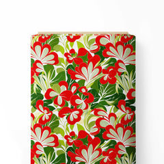 Green Red Floral Print Fabric