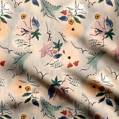 creamy ground new flower Print Fabric