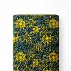 Gold Outline Sunflower Print Fabric