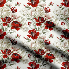 Red Flowers Print Fabric