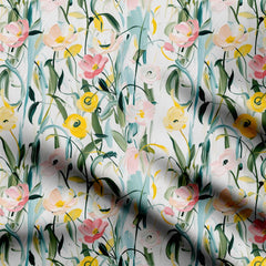 Watercolor Stripe Flowers Print Fabric