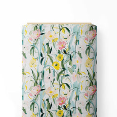 Watercolor Stripe Flowers Print Fabric