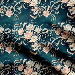 Royal Aqua Floral Print Fabric