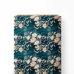 Royal Aqua Floral Print Fabric