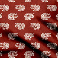 Rust Elephant Block Print Fabric