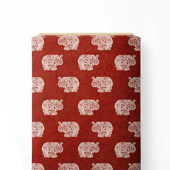 Rust Elephant Block Print Fabric