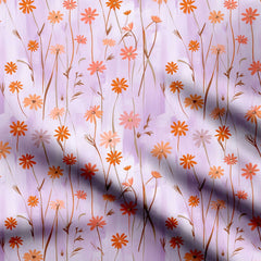 Pink and orange daisies Print Fabric