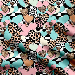 Leopard print Valentines hearts Print Fabric