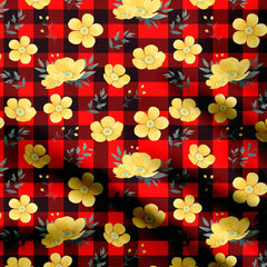 Red Tartan Floral Print Fabric