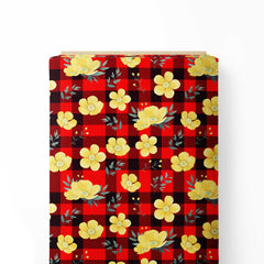 Red Tartan Floral Print Fabric