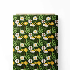 Forest Green Floral Stripes Print Fabric