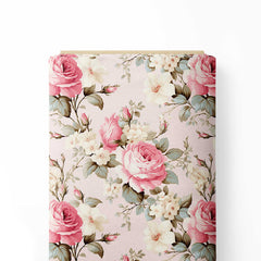 Peach Roses Print Fabric
