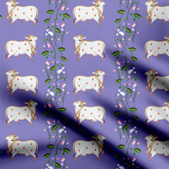 Lilac Cows and Lotus Print Fabric