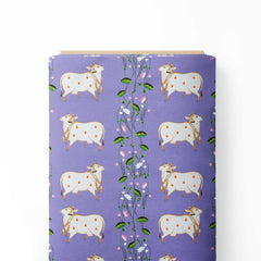 Lilac Cows and Lotus Print Fabric