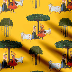 Yellow Ras Nritya Print Fabric