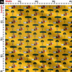 Yellow Ras Nritya Print Fabric