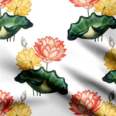 Yellow Lotus Cascade Print Fabric