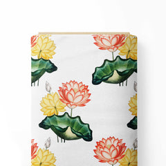 Yellow Lotus Cascade Print Fabric