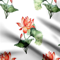 Orange Water Lily Print Fabric