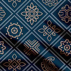 Cubic Navy Bandhini Print Fabric