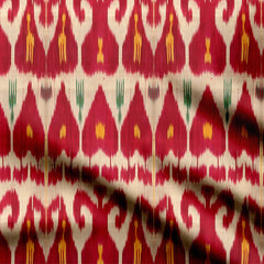 Beige Red Ikat Print Fabric