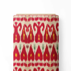 Beige Red Ikat Print Fabric