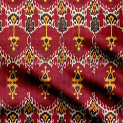 Maroon Ethnic Ikat Print Fabric