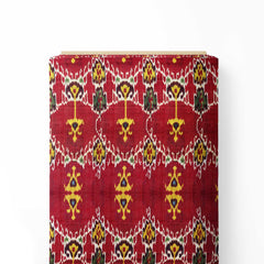 Maroon Ethnic Ikat Print Fabric