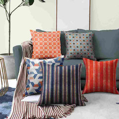 Orange-Trellis Set of 5 Cushions